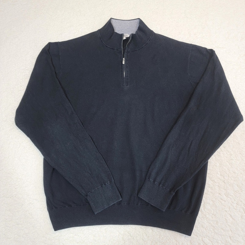 Peter Millar Quarter Zip Sweater Mens XL Black Cotton Silk Blend MS23S25